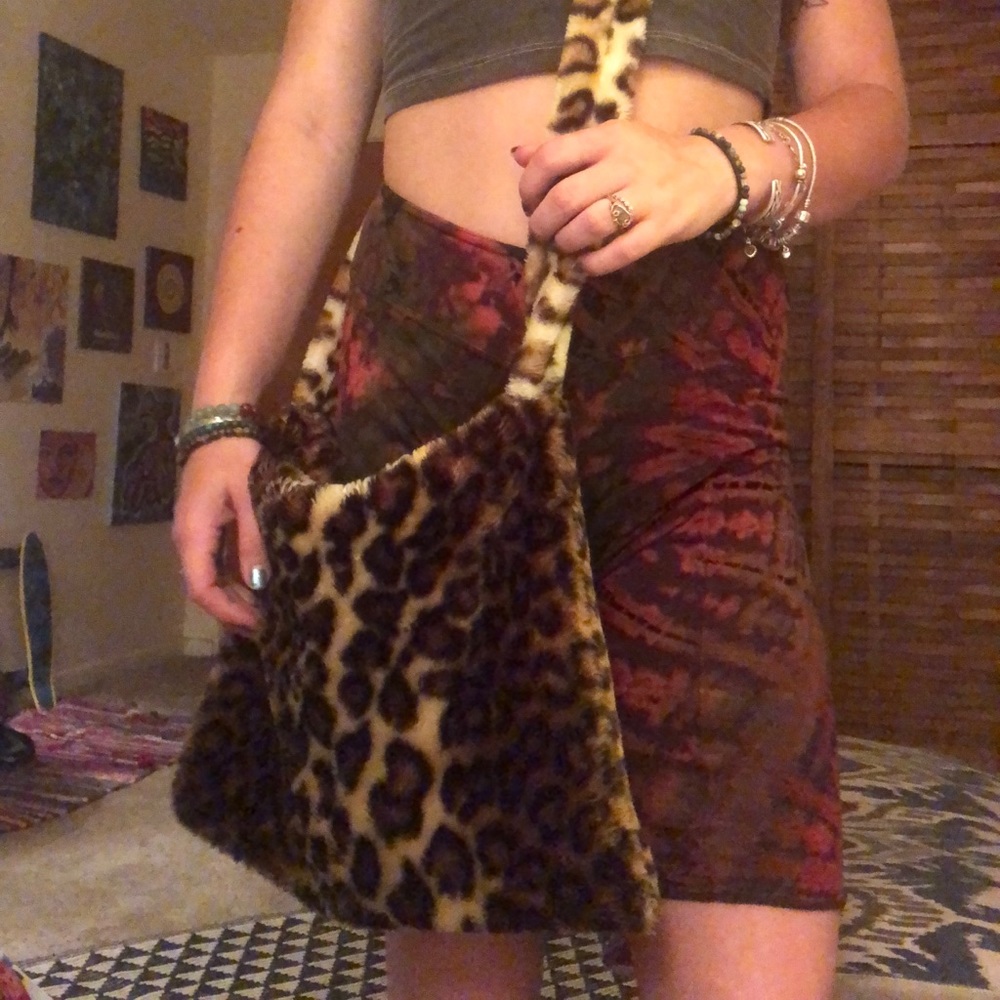 Fuzzy Foldover Leopard Bag
